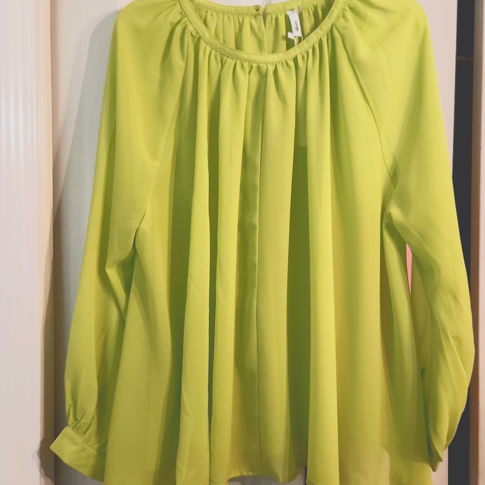 NEW Beautiful Lime Green Flowy Blouse - Picture 3 of 10